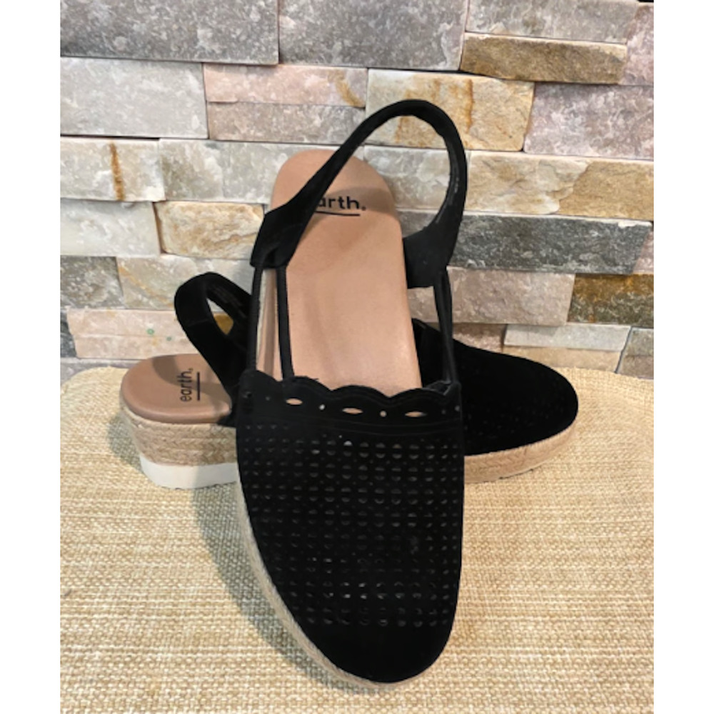 EARTH Black Espadrille Slingback Sandal Buran Azalea Leather Closed Toe 8.5 M - Picture 2 of 6